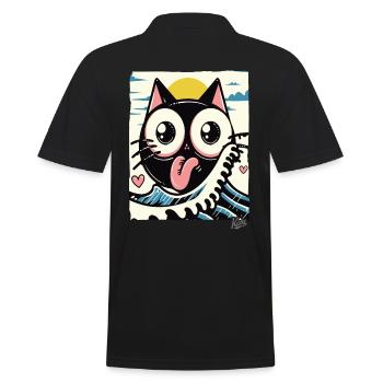 Japanese waves loving black cat - Men's Polo Shirt - black - Back - Kai (181cm)