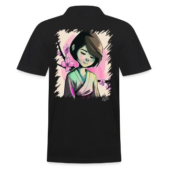 The Japanese Sakura Girl - Men's Polo Shirt - black - Back - Kai (181cm)