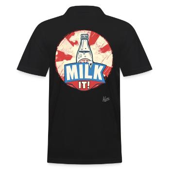Melke es! Melken genießen: Mit einer Flasche Milch - Männer Poloshirt - Schwarz - Hinten - Kai (181cm)