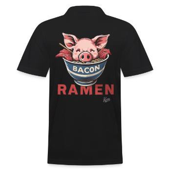 Drôle de tête de porc dans un bol avec des ramen au bacon - Polo Homme - noir - Dos - Kai (181cm)