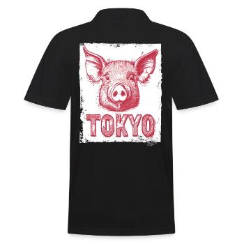 Sau das Tokio Schwein - Männer Poloshirt - Schwarz - Hinten - Kai (181cm)