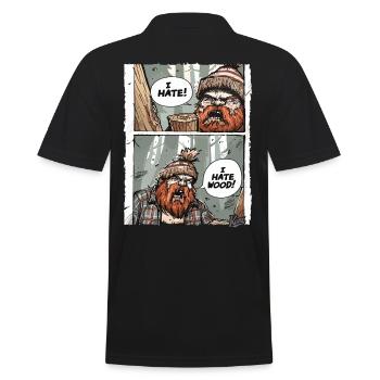 Genervter wütender Holzfäller – Ich hasse Holz - Männer Poloshirt - Schwarz - Hinten - Kai (181cm)