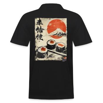 Mount Fuji and delicious sushi - Men's Polo Shirt - black - Back - Kai (181cm)