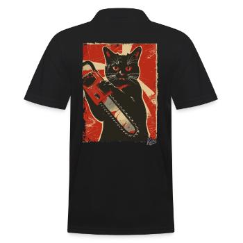 Vintage Funny Cat with Chainsaw - Men's Polo Shirt - black - Back - Kai (181cm)