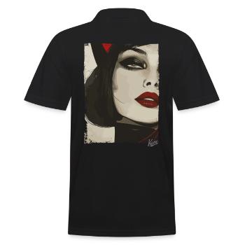 Vintage cat girl in black suit - Men's Polo Shirt - black - Back - Kai (181cm)