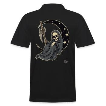 Little cute Grim Reaper sleeping on the moon - Men's Polo Shirt - black - Back - Kai (181cm)