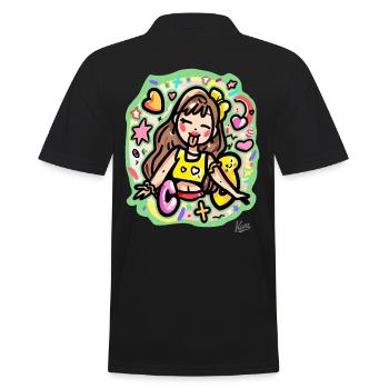 Glückliches Cartoon-Mädchen mit Herzen und Sternen - Männer Poloshirt - Schwarz - Hinten - Kai (181cm)