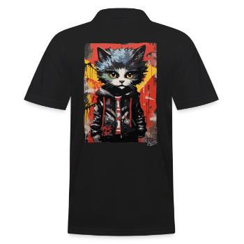 Street-Art Graffiti Mode-Katze - Männer Poloshirt - Schwarz - Hinten - Kai (181cm)
