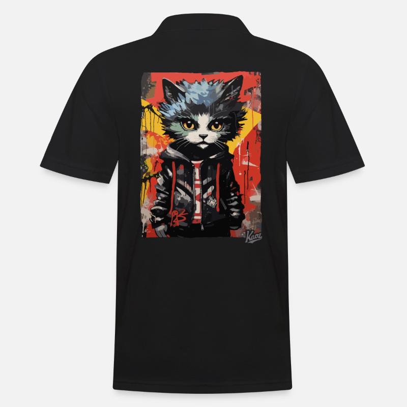 Street-Art Graffiti Mode-Katze - Männer Poloshirt - Schwarz