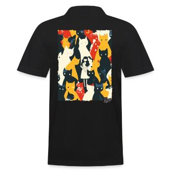 Lady Abstract Art with Cats - Men's Polo Shirt - black - Back - Kai (181cm)