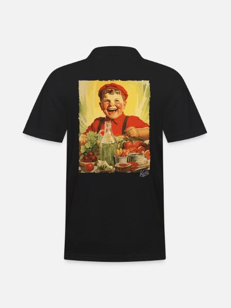 Vintage Propaganda: Junge isst gesundes Essen - Männer Poloshirt - Schwarz