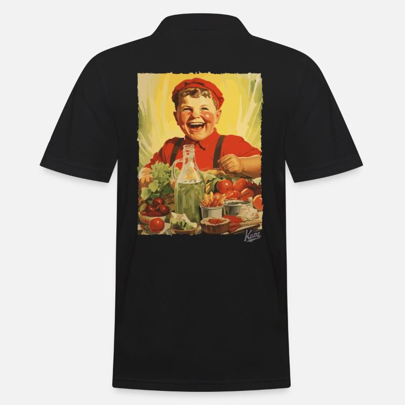 Vintage Propaganda: Junge isst gesundes Essen - Männer Poloshirt - Schwarz