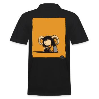 Trauriges Pan-Mädchen mit Ziegenhörnern - Männer Poloshirt - Schwarz - Hinten - Kai (181cm)