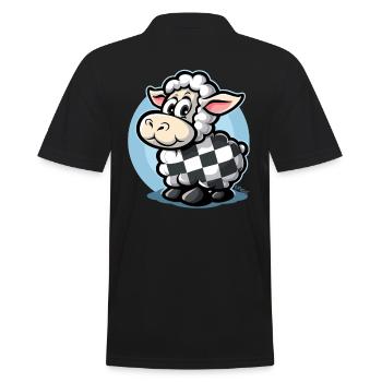 Plaid pattern with cute cartoon sheep - Men's Polo Shirt - black - Back - Kai (181cm)