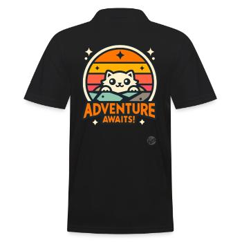Adventure awaits the curious cat - Men's Polo Shirt - black - Back - Kai (181cm)