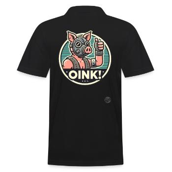 Pig with mask: thumbs up and "Oink" - Men's Polo Shirt - black - Back - Kai (181cm)