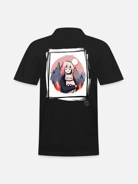 Mädchen mit Katze - Männer Poloshirt - Schwarz