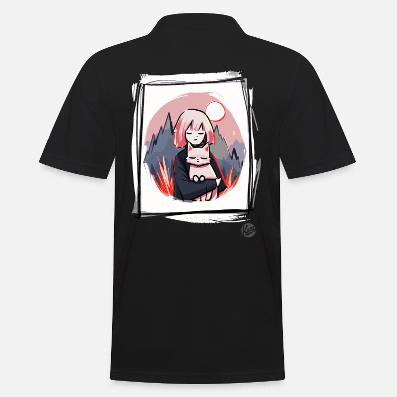 Mädchen mit Katze - Männer Poloshirt - Schwarz