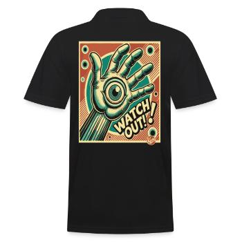 Weltraum Zombie - Retro Hand mit Auge, Achtung! - Männer Poloshirt - Schwarz - Hinten - Kai (181cm)