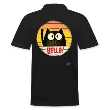 Chat de dessin animé rétro agitant, bonjour - Polo Homme - noir - Dos - Kai (181cm)