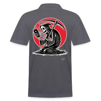 Sensenmann als Doom-Scroller und Smartphone-Zombie - Männer Poloshirt - Anthrazit - Hinten - Nico (186cm)
