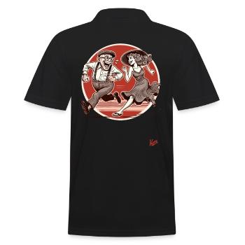 Retro Alter Mann und junge Frau Laufen weg - Männer Poloshirt - Schwarz - Hinten - Kai (181cm)