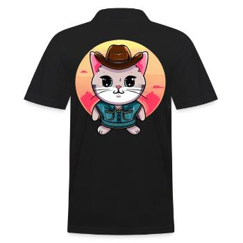 Kawaii cat in cowboy costume - Men's Polo Shirt - black - Back - Kai (181cm)