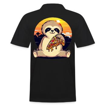 Pizza Faultier im Sonnenuntergang - Männer Poloshirt - Schwarz - Hinten - Kai (181cm)