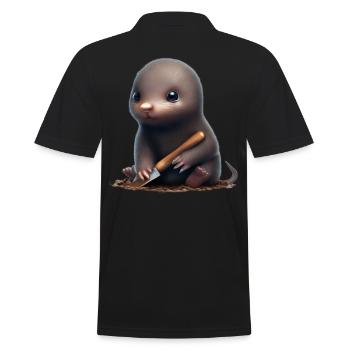 Cute mole with shovel - Men's Polo Shirt - black - Back - Kai (181cm)