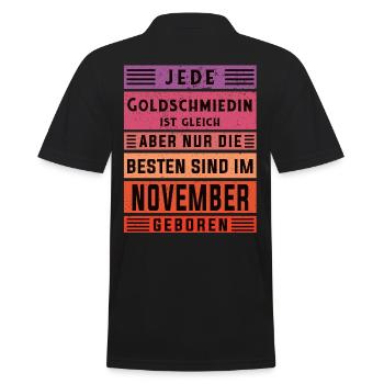 Juwelier Geburtstag November geboren Goldschmiedin - Männer Poloshirt - Schwarz - Hinten - Kai (181cm)