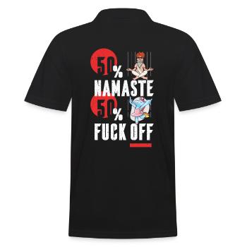 50 Percent Namaste and 50 Perzen Fuck Off Fun Shirt - Men's Polo Shirt - black - Back - Kai (181cm)