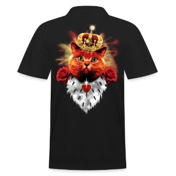 Red Roses Cat King - rote Katze mit Krone - Männer Poloshirt - Schwarz - Hinten - Kai (181cm)