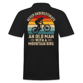 Alter Mann mit Mountainbike - Männer Poloshirt - Schwarz - Hinten - Kai (181cm)