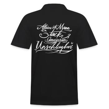 Alleine ist Mann stark, gemeinsam Unschlagbar! W - Männer Poloshirt - Schwarz - Hinten - Kai (181cm)
