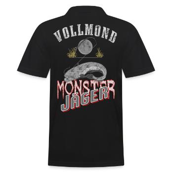 Wels Waller Monster Jäger - Männer Poloshirt - Schwarz - Hinten - Kai (181cm)