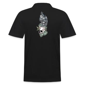 Eule auf Schädel // Illustration - Männer Poloshirt - Schwarz - Hinten - Kai (181cm)