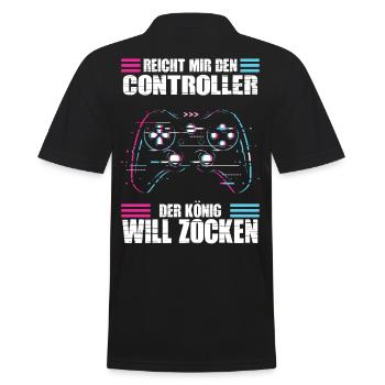 Reichet mir den Controller König will zocken - Männer Poloshirt - Schwarz - Hinten - Kai (181cm)