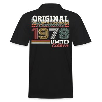 Original November 1978 44th Birthday Gift - Men's Polo Shirt - black - Back - Kai (181cm)