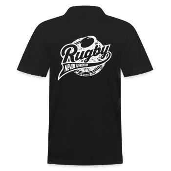 RugbyFool.com. Rugby Never Surrender - Men's Polo Shirt - black - Back - Kai (181cm)