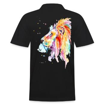 Bunter Aquarell Löwe - Männer Poloshirt - Schwarz - Hinten - Kai (181cm)