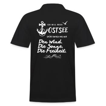 Ich will Meer Ostsee Spruch mit Anker und Möwe - Männer Poloshirt - Schwarz - Hinten - Kai (181cm)
