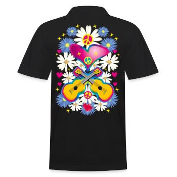 27 Cœurs Guitares Paix Fleur Enfants Fleurs - Polo Homme - noir - Dos - Kai (181cm)