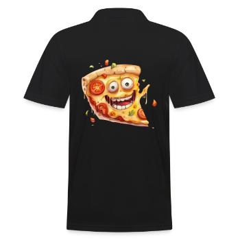 Lustiges Pizza Stück Mit Gesicht - Männer Poloshirt - Schwarz - Hinten - Kai (181cm)