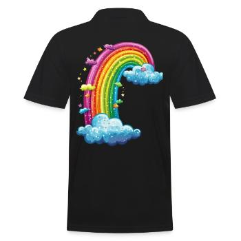 Bunter Regenbogen Mit Wolken Zeichnung - Männer Poloshirt - Schwarz - Hinten - Kai (181cm)