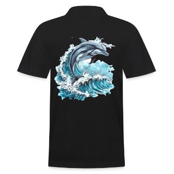 Dolphin Surrounded by Ocean Waves - Men's Polo Shirt - black - Back - Kai (181cm)