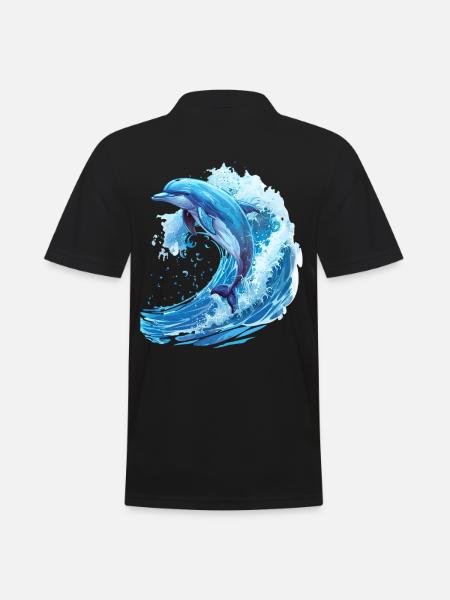 Springender Delfin in Blauer Welle - Männer Poloshirt - Schwarz