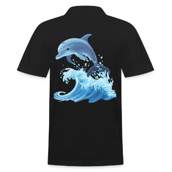 Dolphin Graphic with Waves Dolphin Lover Ocean - Men's Polo Shirt - black - Back - Kai (181cm)