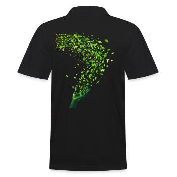 Green Leaf Swirl and Hand Motif - Men's Polo Shirt - black - Back - Kai (181cm)
