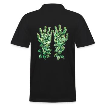 Green Leaves Hand Outline Nature Motif - Men's Polo Shirt - black - Back - Kai (181cm)