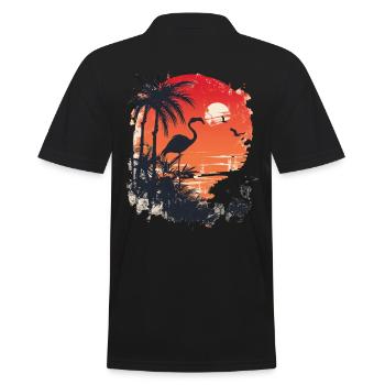 Flamingo Illustration - Men's Polo Shirt - black - Back - Kai (181cm)